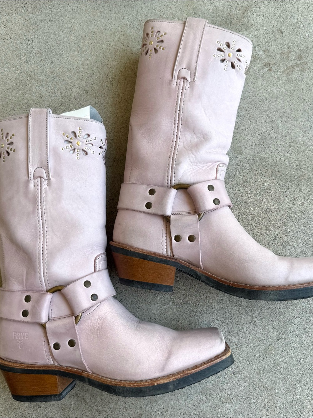 Rare Vintage FRYE Harness 12R Pink Floral Boots - Picture 2 of 11